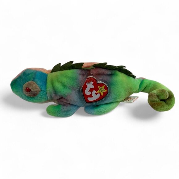 TY Beanie Babies Iggy The Iguana 8" Plush Toy Collectible Blue Green Pink 1997 - Picture 1 of 7